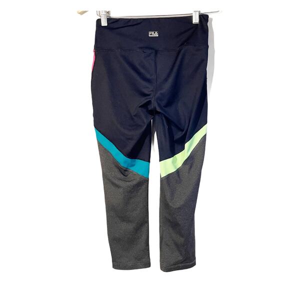 Fila Neon Colorblock Black Cropped Active Workout Yoga Leggings Women's Size XS - Picture 2 of 6